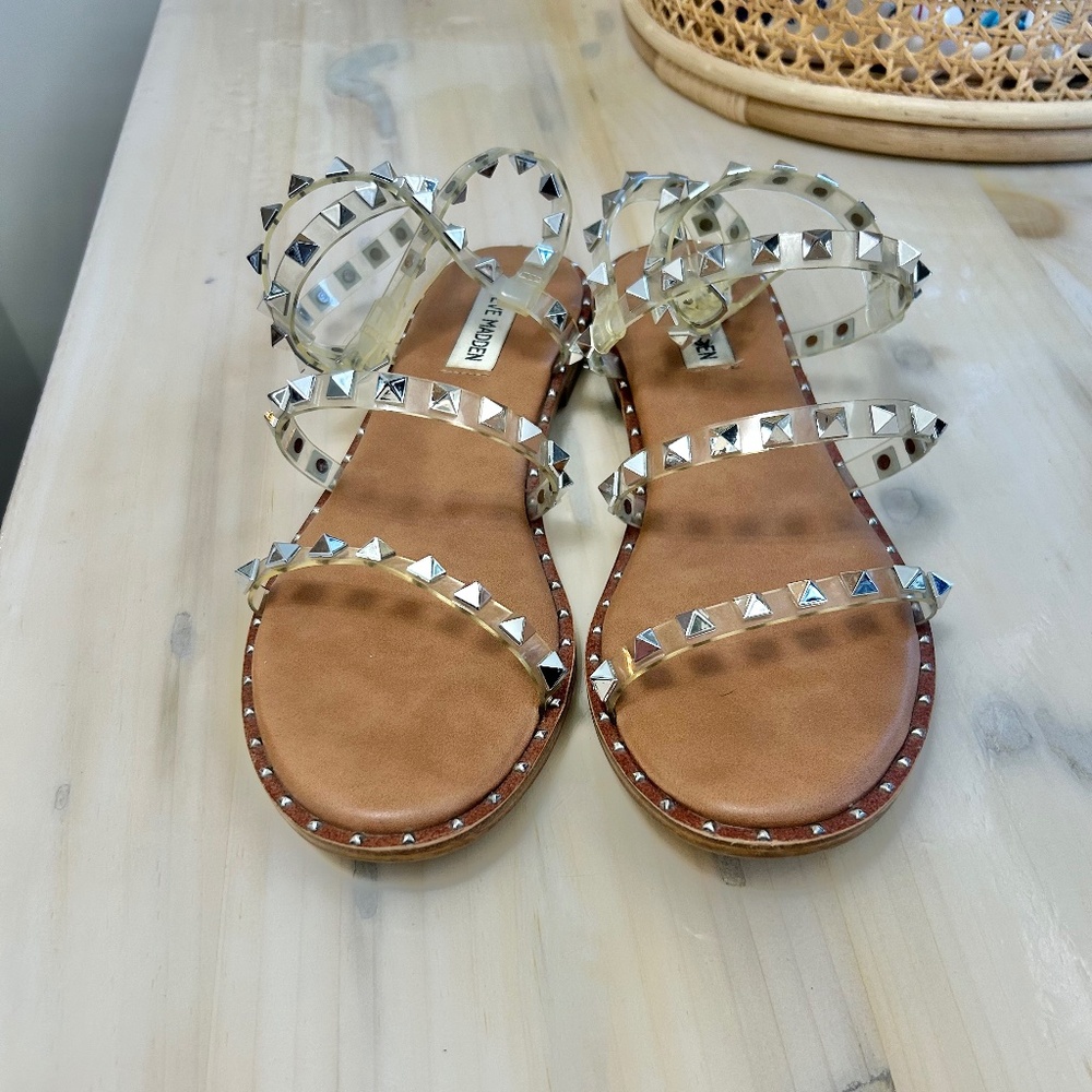 Steve Madden Travel Clear Studded Ankle Strap Sandals